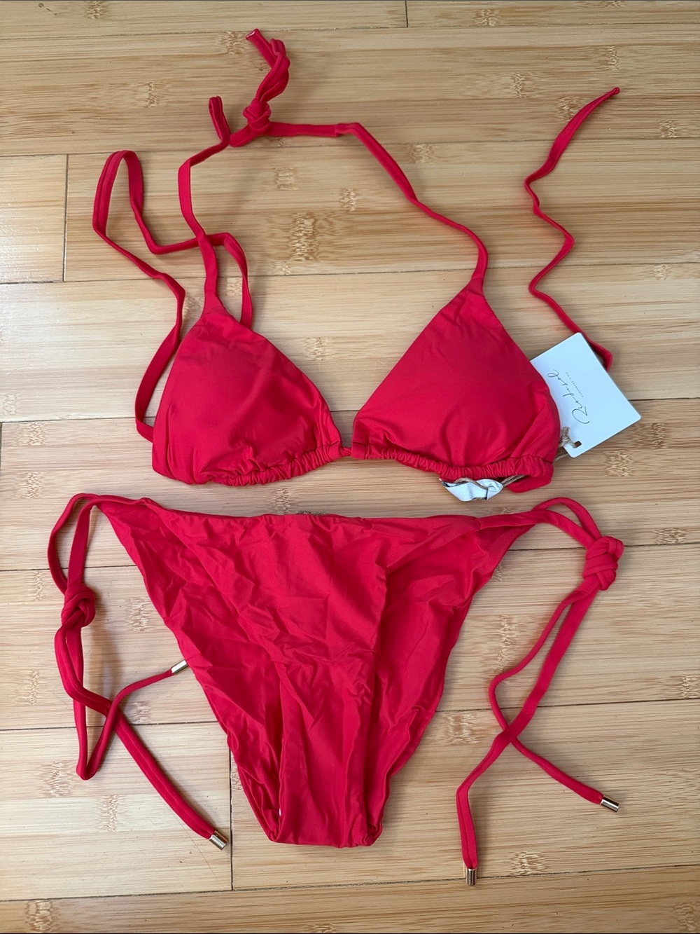 Triangle Tie-Side Bikini Set in Red - Brand: